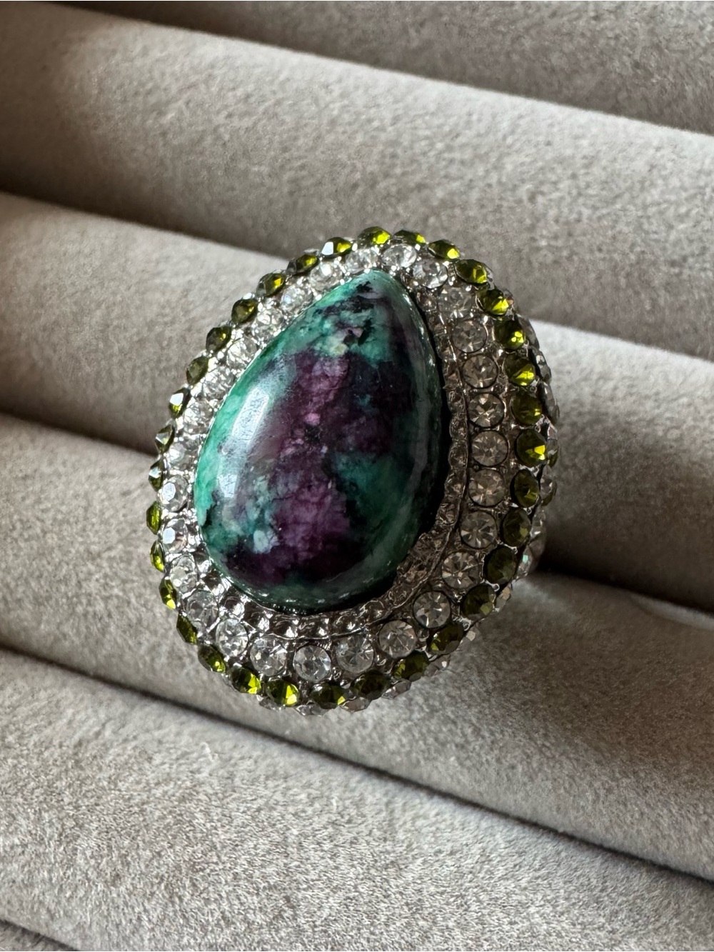 Ruby in Zoisite 316L Stainless Steel Crystal Statement Ring Size 8